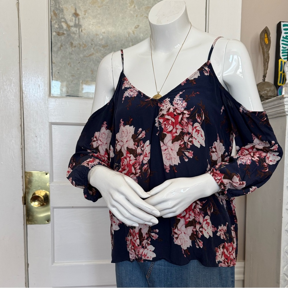 Joie Navy Floral Cold Shoulder Blouse NWOT